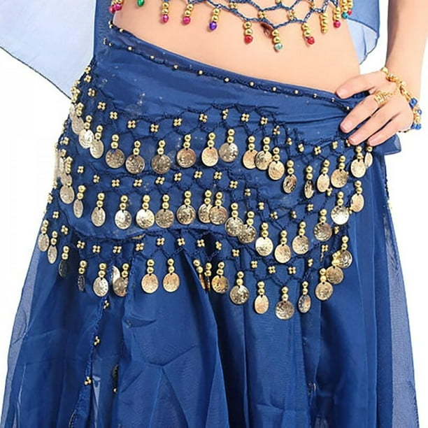 Chiffon Dangling Belly Dance Hip Scarf Wrap Belt for Halloween Costume 3Row Coin